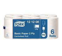 Tork Basic Centrefeed Wiping Paper White M2, Multipurpose Paper Towels, 6 x 121.5m, 121208