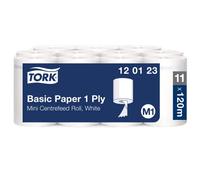 Tork Basic Universal Strong Absorbent Paper Roll Compatible with Tork M1 Mini Centrefeed System, 11 x 120 m (1 x 11 Rolls)