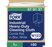 Tork 570137 Industrial Heavy-Duty Cleaning Cloth / 1 Ply Disposable Cotton Towel Suitable for W1, W2 and W3 Wipers Systems / White / 1 x 60.8m / Ø 25cm