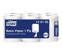 Tork Basic Centrefeed Wiping Paper White M2, Cost-Efficient Paper Towels, 6 x 300m, 120155