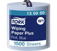 Tork 130050 Wiping Paper Plus / 2 Ply Absorbent, QuickDry Paper Roll Suitable for Tork W1 Wipers Wall/Floor/Standard System / Blue / 1 x 510m / Ø 39cm