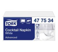 Tork 477534 White Cocktail Napkin / 2 Ply Advanced, Unprinted Serviette in White / 12 x 200 Sheets (WxL: 11.9cm x 12cm)