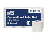 Tork Conventional Toilet Paper Roll White T4, Universal, 2-ply, 8 x 250 Sheets, 110789