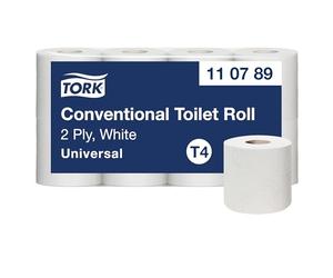 Tork Conventional Toilet Paper Roll White T4, Universal, 2-ply, 8 x 250 Sheets, 110789