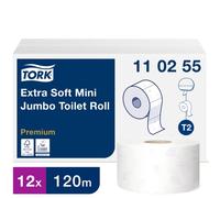 Tork Extra Soft Mini Jumbo Toilet Paper Roll White T2, Premium, 3-ply, 12 x 120 metres, 110255