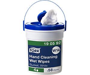 Tork Fleece, Polyester, Viscose Hand Cleaning Wet Wipes W14 with Handy Bucket 15.7 m x 135 mm White Pack of 58