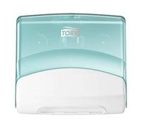 Tork Folded Wiper Dispenser White and Turquoise W4, Wall-Mounted, Performance Range, 654000