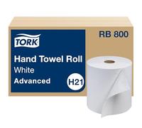 Tork Hand Towel Roll, White, Advanced, H21, Soft, Disposable, 100% Recycled, Absorbent, 1-Ply, 12 x 800 ft, RB800