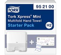 Tork Hand Towel Xpress Mini Multifold Wall Mounted Dispenser H2 952100 | Starter Pack One-at-a-time Dispensing Wall Mounted Dispenser and x1 Refill White