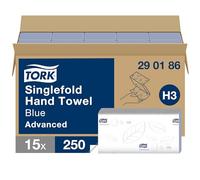 Tork Singlefold Hand Towels H3 Advanced, Blue, Embossed, 15x250 (Pack 3750) 290186