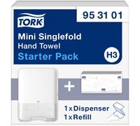 Tork Mini Singlefold Hand Towel Wall Mounted Dispenser Starter Pack White H3, Economical, Wall Mounted Dispenser and x1 Refill, 953101