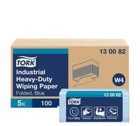 Tork 130082 Industrial Heavy-Duty Wiping Paper / 3 Ply Absorbent Paper Sheets Suitable for Tork W4 Top Pak System / Blue / 38.5cm x 10.8cm / 500 Sheets