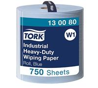 Tork 130080 Industrial Heavy-Duty Wiping Paper / 3 Ply Absorbent QuickDry Paper Roll Suitable for Tork W1 Wipers System / Blue / 1 x 255m / Ø 39cm