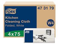 Tork Kitchen Cleaning Cloth White W4, Highly Absorbent, 4 x 75 Cloths, 473179