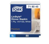 Tork LinStyle White Dinner Napkin, Premium, Pre-Folded 1-ply, 16.25" x 17", 6 x 80 Napkins, 718045