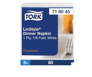 Tork LinStyle White Dinner Napkin, Premium, Pre-Folded 1-ply, 16.25" x 17", 6 x 80 Napkins, 718045