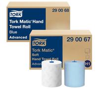 Tork Matic Paper Hand Towels 290068, Blue - 6 Rolls x 150m & Tork Matic Soft Paper Hand Towels White with Grey Leaf 290067-6 Rolls x 150 m I H1 Hand Towel Bundle