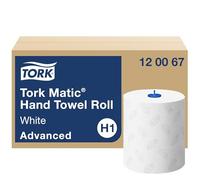 Tork Matic® Paper Hand Towels White with Grey Leaf H1, Advanced, Tear Resistant, 6 Rolls x 150 m, 120067