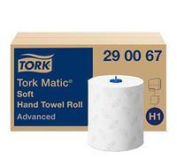 Tork Matic Soft Paper Hand Towels White with Grey Leaf H1, Advanced, Absorbent, 6 Rolls x 150 m, 290067