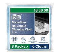 Tork Microfiber Reusable Cleaning Cloth Blue, Dry and Wet Use, 8 x 6 cloths, 183600