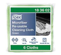 Tork Microfiber Reusable Cleaning Cloth Green Dry and Wet Use 183602 Pack of 6
