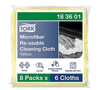 Tork Microfiber Reusable Cleaning Cloth Yellow, Dry and Wet Use, 8 x 6 cloths, 183601