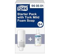 Tork Mild Foam Soap Starter Pack with White Dispenser S4, Mildly Perfumed Formula, Dispenser and 1 x 1000 ml Refill, 960501