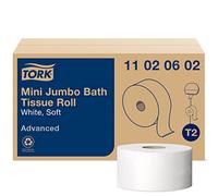 Tork Mini Jumbo Bath Towel Roll, Toilet Paper Towels with Advanced Soft Quality, Compatible with T2 Tork Dispenser, 12 Rolls x 1075, 2 Ply Sheets, White 11020602