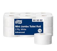 Tork Mini Jumbo Toilet Paper Roll White T2, Advanced, 2-ply, 12 x 160m, 605092