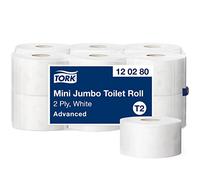 Tork Mini Jumbo Toilet Roll White T2, Advanced, 2-Ply, 12 x 170 m, 120280