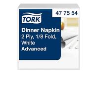 Tork White Dinner Napkin, 1/8 Fold 2-ply, 39 cm x 39 cm, 12 x 150 napkins, 477554