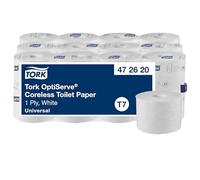 Tork OptiServe Coreless Toilet Paper White T7, Universal, 1 Ply, 24 x 1250 Sheets, 472620