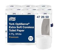 Tork OptiServe Extra Soft Coreless Toilet Paper White T7, Premium, 3 Ply, 18 x 550 Sheets, 472650