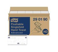 Tork Flushable Singlefold Hand Towels Advanced 290190 - H3 Advanced Folded Paper Towels for Singlefold Dispenser - Absorbent, Tear-Resistant, 2-Ply, White - 15 x 250 Sheets,11.5 x 23 centimetre