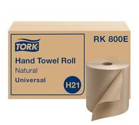 Tork Paper Towel Roll Natural - Universal Hand Roll, Natural Paper Towels with Brown Tissues Made of 100% Recycled Fiber, 6 Rolls x 800 ft, Compatible with H21 Dispenser, RK800E
