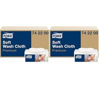 Tork Premium Disposable Wash Cloths, Extra Soft - Absorbent, Ideal for Healthcare, White, 1 x 135 Cloths (742200) (Pack of 2)