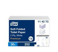Tork 114273 Soft Folded Toilet Paper Premium T3 / Soft 3-Ply Toilet Tissue Suitable for Tork T3 Folded Toilet System / 30 x Packs of 252 Sheets