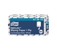 Tork 473412 Reflex Wiping Paper / 2 Ply Absorbent Quickdry Paper Roll Suitable For Tork M4 Reflex Centrefeed System / White / 6 X