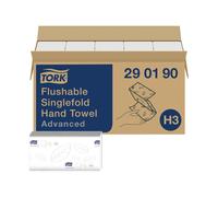 Tork Flushable Singlefold Hand Towels Advanced 290190 - H3 Advanced Folded Paper Towels for Singlefold Dispenser - Absorbent, Tear-Resistant, 2-Ply, White - 15 x 250 Sheets,11.5 x 23 centimetre