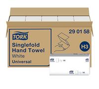 Tork Singlefold Hand Towels 290158 - H3 Universal Folded Paper Towels for Singlefold Dispenser - Economic, 1-Ply, White - 15 x 300 Sheets