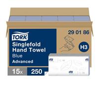 Tork Singlefold Hand Towels H3 Advanced, Blue, Embossed, 15x250 (Pack 3750) 290186