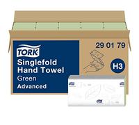 Tork Singlefold Hand Towels Green H3, Advanced, One-at-a-time Dispensing, 15 x 250 Sheets, 290179