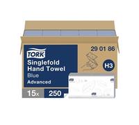 Tork Singlefold Hand Towels H3 Advanced, Blue, Embossed, 15x250 (Pack 3750) 290186