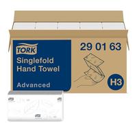 Tork Singlefold Hand Towels, White, Tear Resistant, Embossed for Superior Absorption, 15 packs of 250 sheets each, Compatible with Tork H3 Systems (290163)