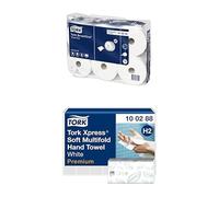 Tork SmartOne Toilet Roll 472242, white, T8-6 x 1150 Sheets & Tork Xpress Soft Multifold Hand Towels Premium Mfold 100288, white - 21 x 110 Sheets - SmartOne Xpress Towels Bundle