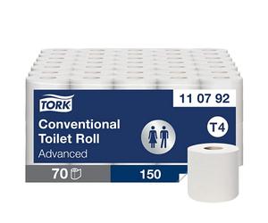 Tork Soft Small Roll Toilet Paper White T4, Advanced, 3-ply, 70 × 150 sheets, 110792