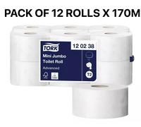 2 Ply white 200mtr Mini Jumbo Toilet roll x 12 80MM Core