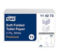 Tork Toilet Paper Soft Folded Premium T3 / Soft 3-Ply Toilet Tissue 114273 | 30 x Packs of 252 Sheets Suitable for Tork T3 Folded Toilet System