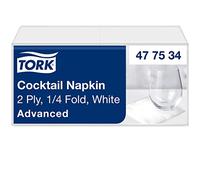 Tork White Cocktail Napkin, 1/4 Fold 2-ply, 24 cm x 24 cm, 200 Napkins, 477534