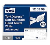 Tork Xpress Advanced Paper Hand Towels H2 M-fold White 2 Ply 120399 136 Sheets Pack of 21